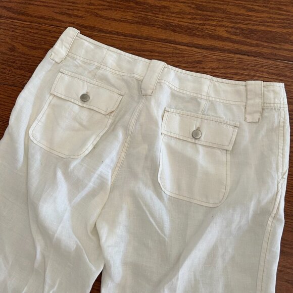 London Jean 100% Linen Chino Wide Leg Pants Jeans Mid Rise Size 4 Cream Preppy - Picture 4 of 11